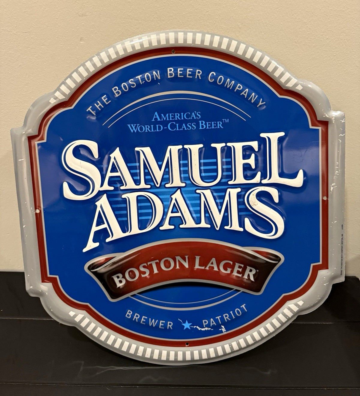Samuel Adams Boston Lager Embossed Beer Sign Blue Red White Breweriana