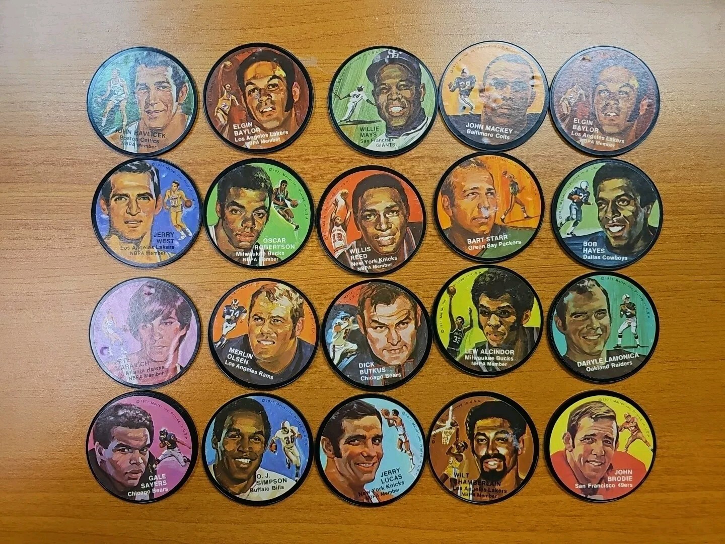 Vintage 1971 Mattel Instant Replay Picture Disc RARE 20 Disc Lot OJ WILT Vintage 1971 Mattel Instant Replay Picture Disc RARE 20 Disc Lot OJ WILT