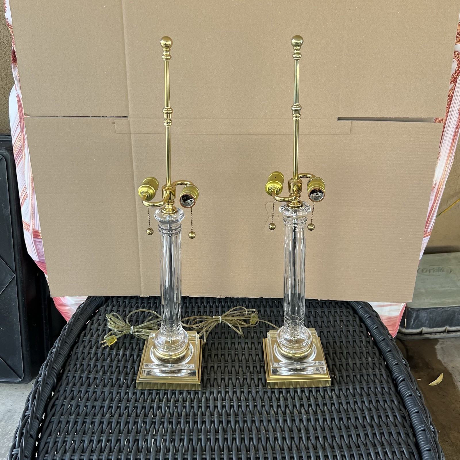 Chapman Italian Column Table Lamps Neoclassical 1970s Pair Crystal Glass Chapman Italian Column Table Lamps Neoclassical 1970s Pair Crystal Glass