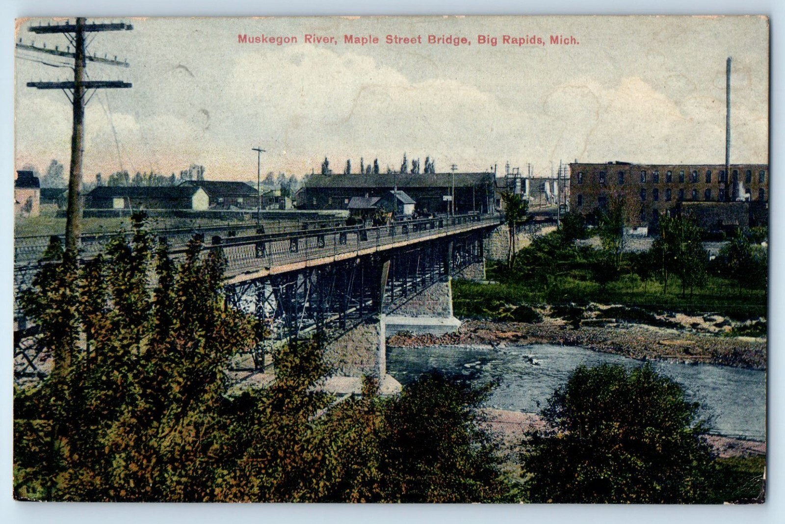 c1908 Muskegon Michigan MI Postcard River Maple Street Bridge Big Rapids Posted c1908 Muskegon Michigan MI Postcard River Maple Street Bridge Big Rapids Posted