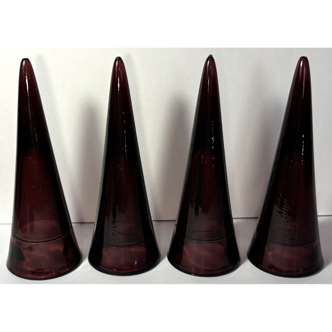 Amethyst Purple Glass Cone Set of 4 | Mid-century Modern Decorative Glass Art Amethyst Purple Glass Cone Set of 4 | Mid-century Modern Decorative Glass Art