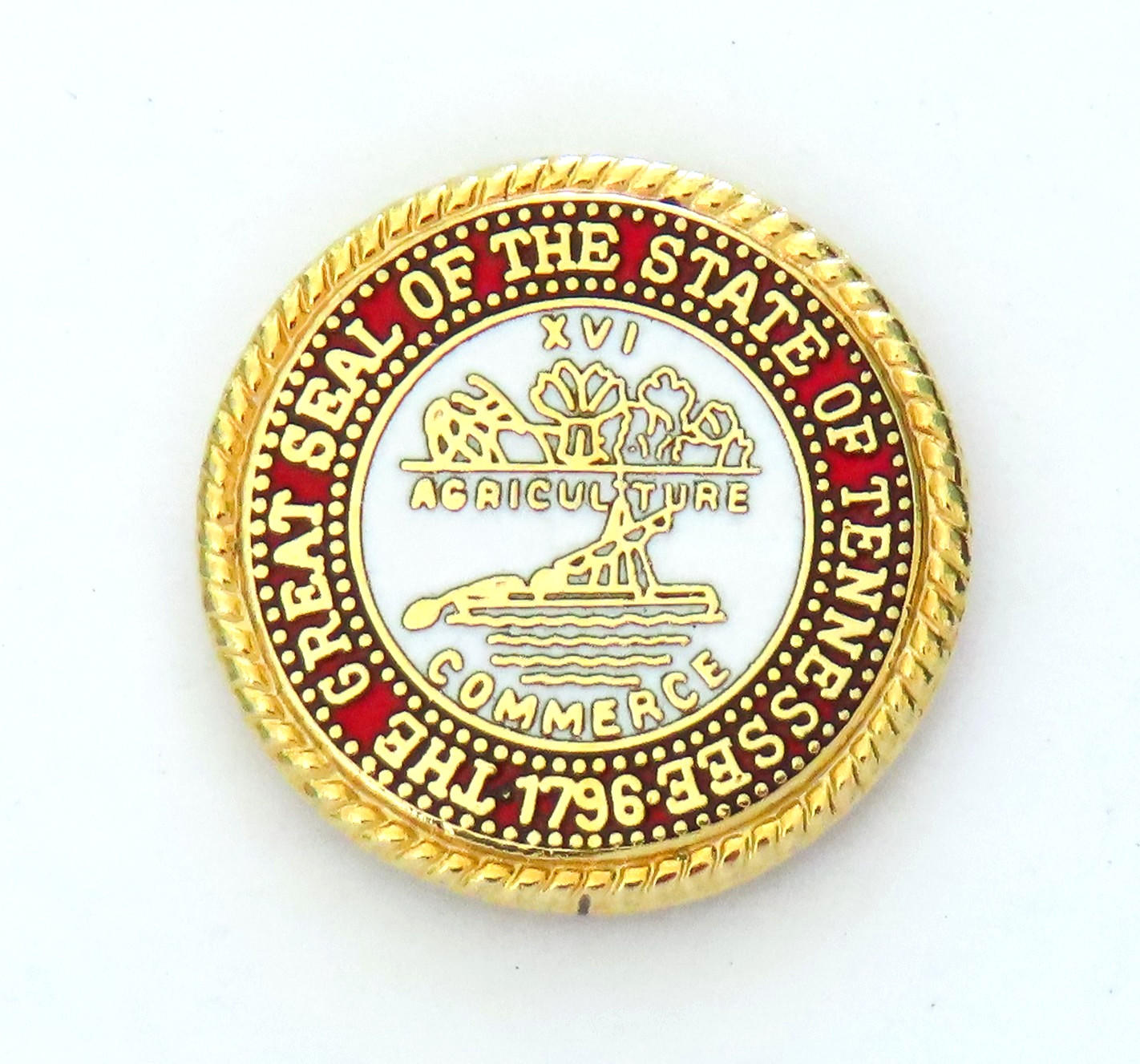 Tennessee Agriculture Commerce Lapel Pin Vintage Great Seal Enamel Gold Tone Red Tennessee Agriculture Commerce Lapel Pin Vintage Great Seal Enamel Gold Tone Red