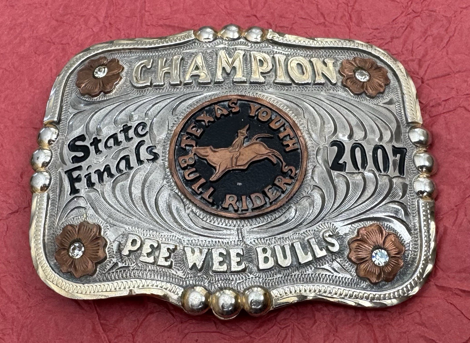 Vintage 2007 Texas Youth Bull Rider PEE WEE BULLS CHAMPION Trophy Belt Buckle