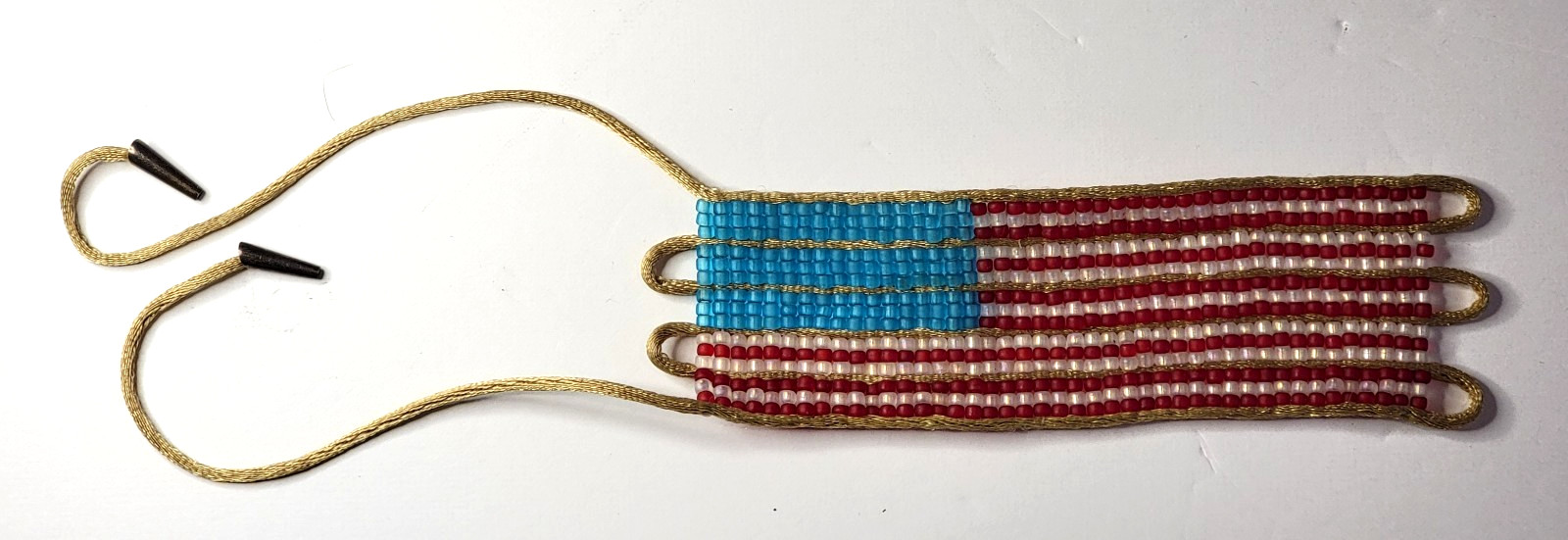 Antique Woven Glass Bead American Flag ☆ Patriotic