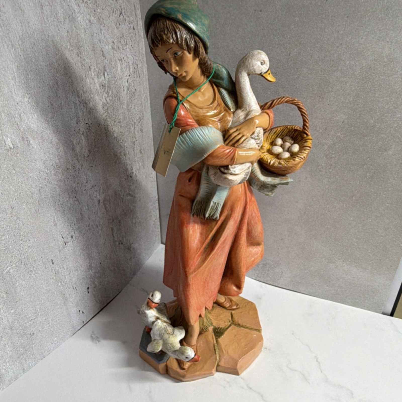 Fontanini Simoncini Girl with Goose Painted Resin Figurine 1986 Italian Fontanini Simoncini Girl with Goose Painted Resin Figurine 1986 Italian