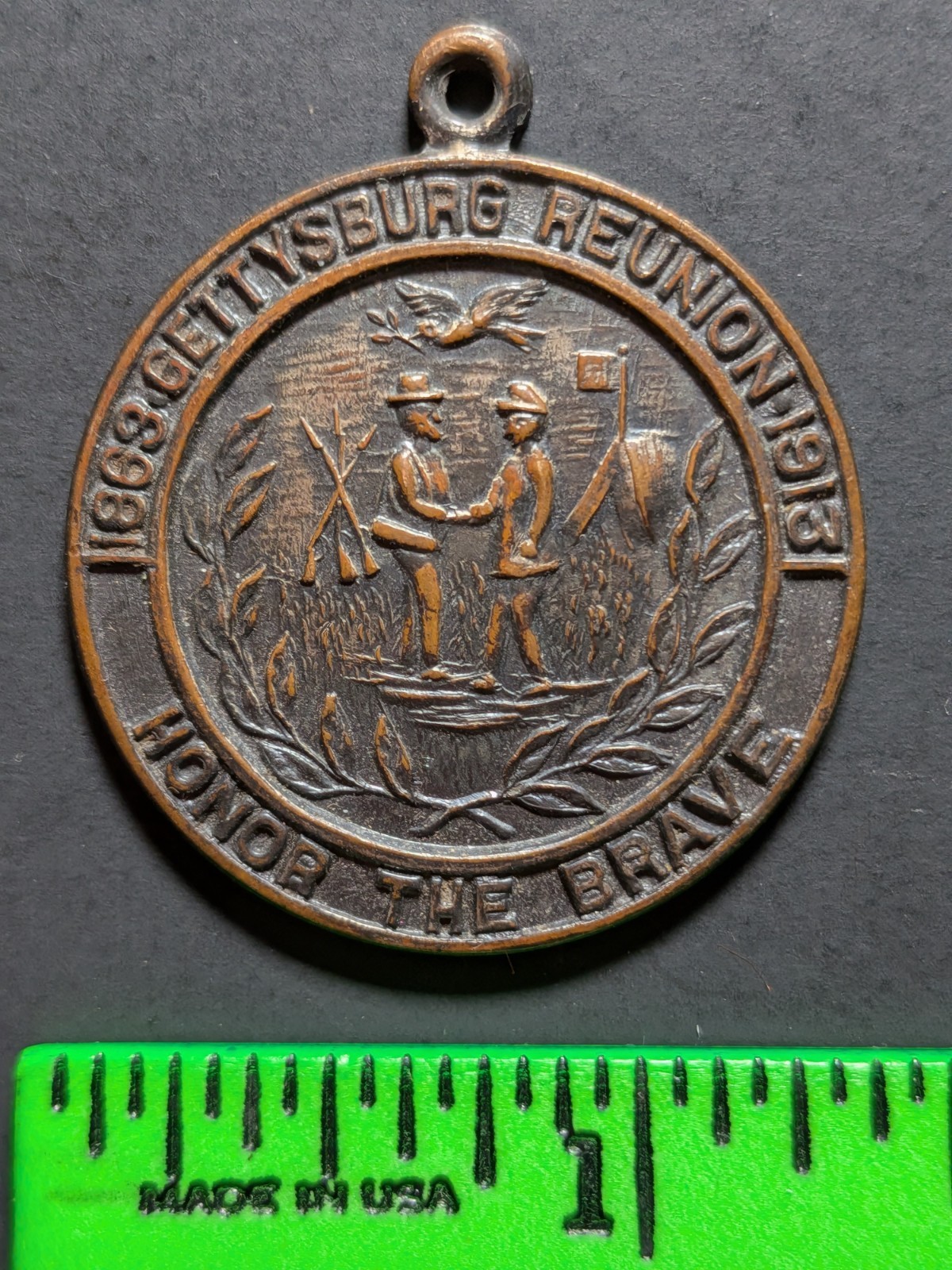 Vintage 1913 Gettysburg Reunion Honor the Brave Metal Fob Vintage 1913 Gettysburg Reunion Honor the Brave Metal Fob