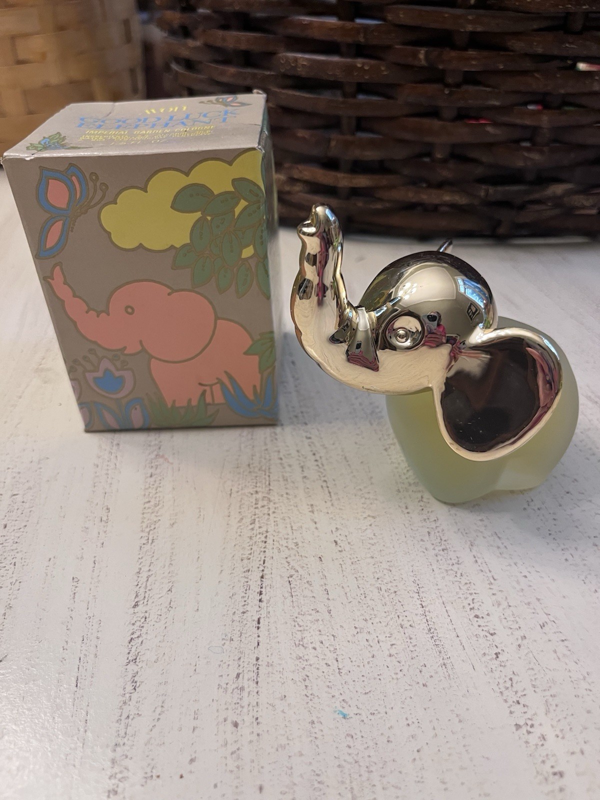 Avon Good Luck Elephant Cologne Trunk Up Vtg 1970s Zoo Animal NOS