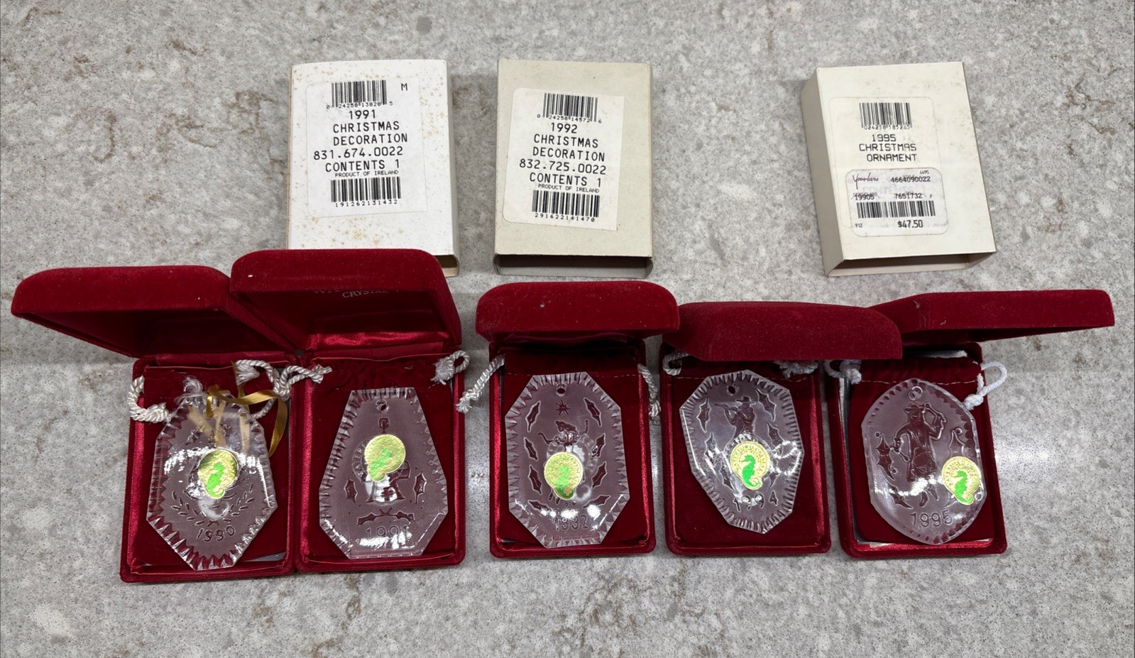 Waterford Crystal 12 Days of Christmas Ornament With Red Velvet Box- 5 Piece Lot Waterford Crystal 12 Days of Christmas Ornament With Red Velvet Box- 5 Piece Lot