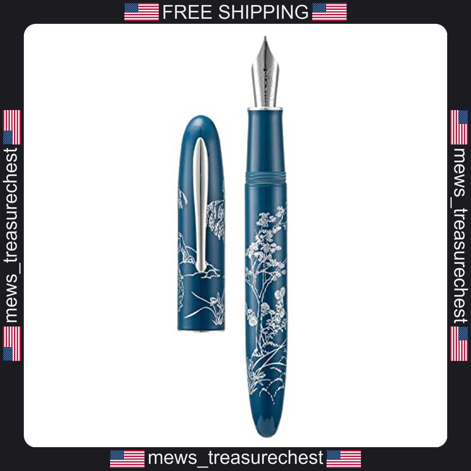 Hong Dian N23 Blue Rabbit Fountain Pen with Silver Trim, Medium Nib, Converter Hong Dian N23 Blue Rabbit Fountain Pen with Silver Trim, Medium Nib, Converter
