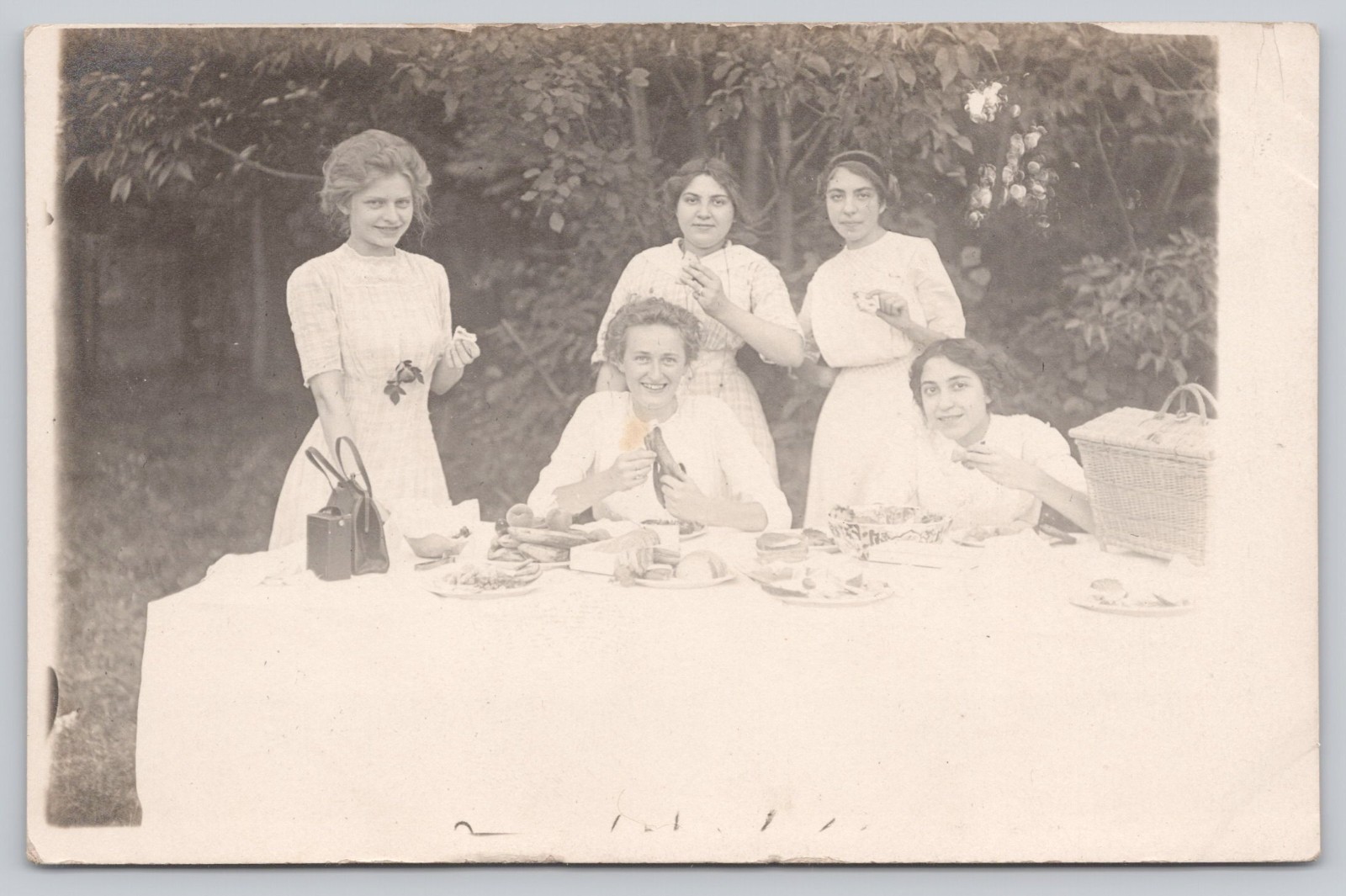 Group Picnic Women Outdoor Gathering Real Photo 1911 RPPC Postcard