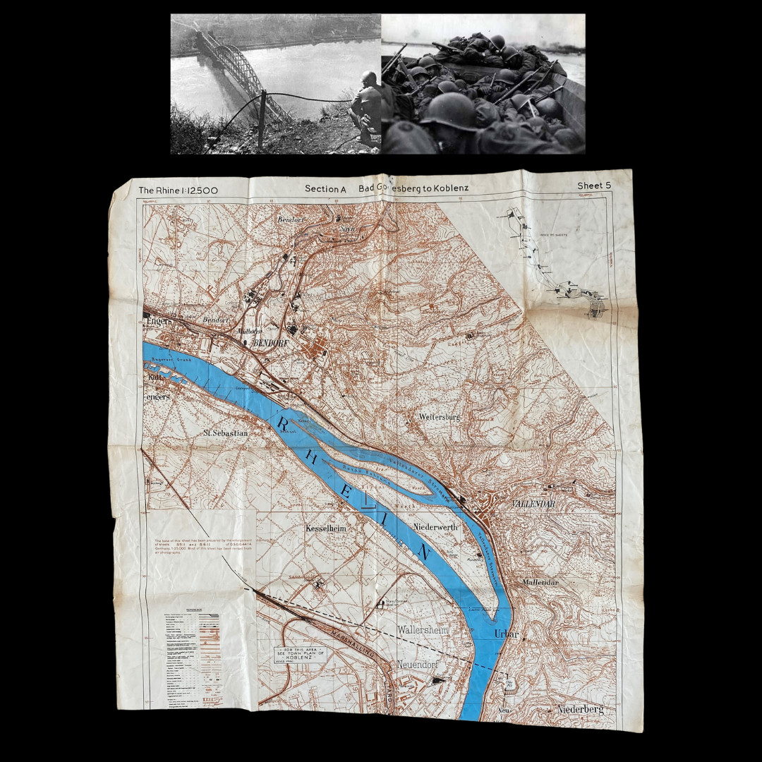 RARE 1945 RHINE RIVER Operation Plunder U.S. Assault Map Rhineland Campaign