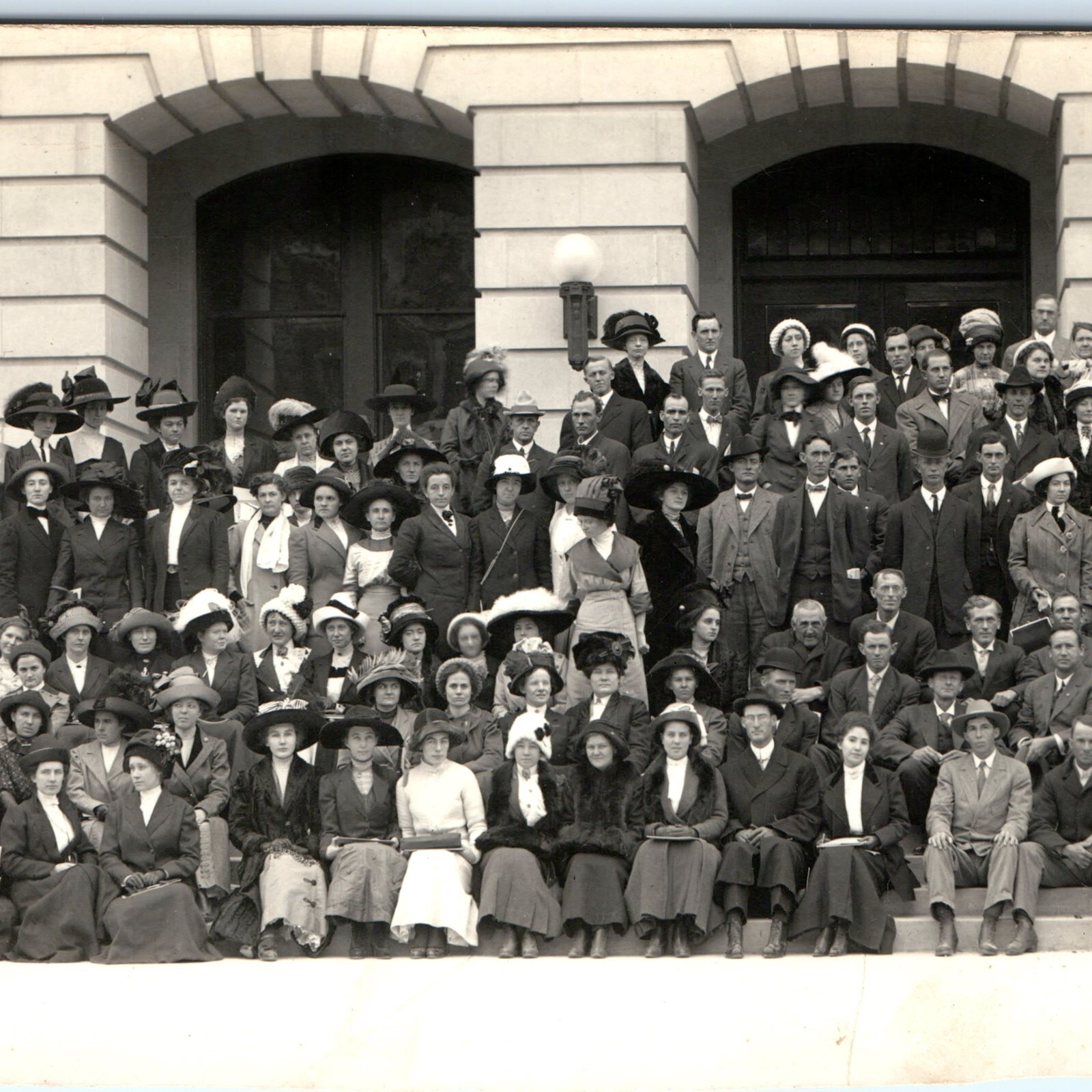 c1910s Large Group Fashionable Men Women RPPC Postcard Steps Civic Architecture c1910s Large Group Fashionable Men Women RPPC Postcard Steps Civic Architecture