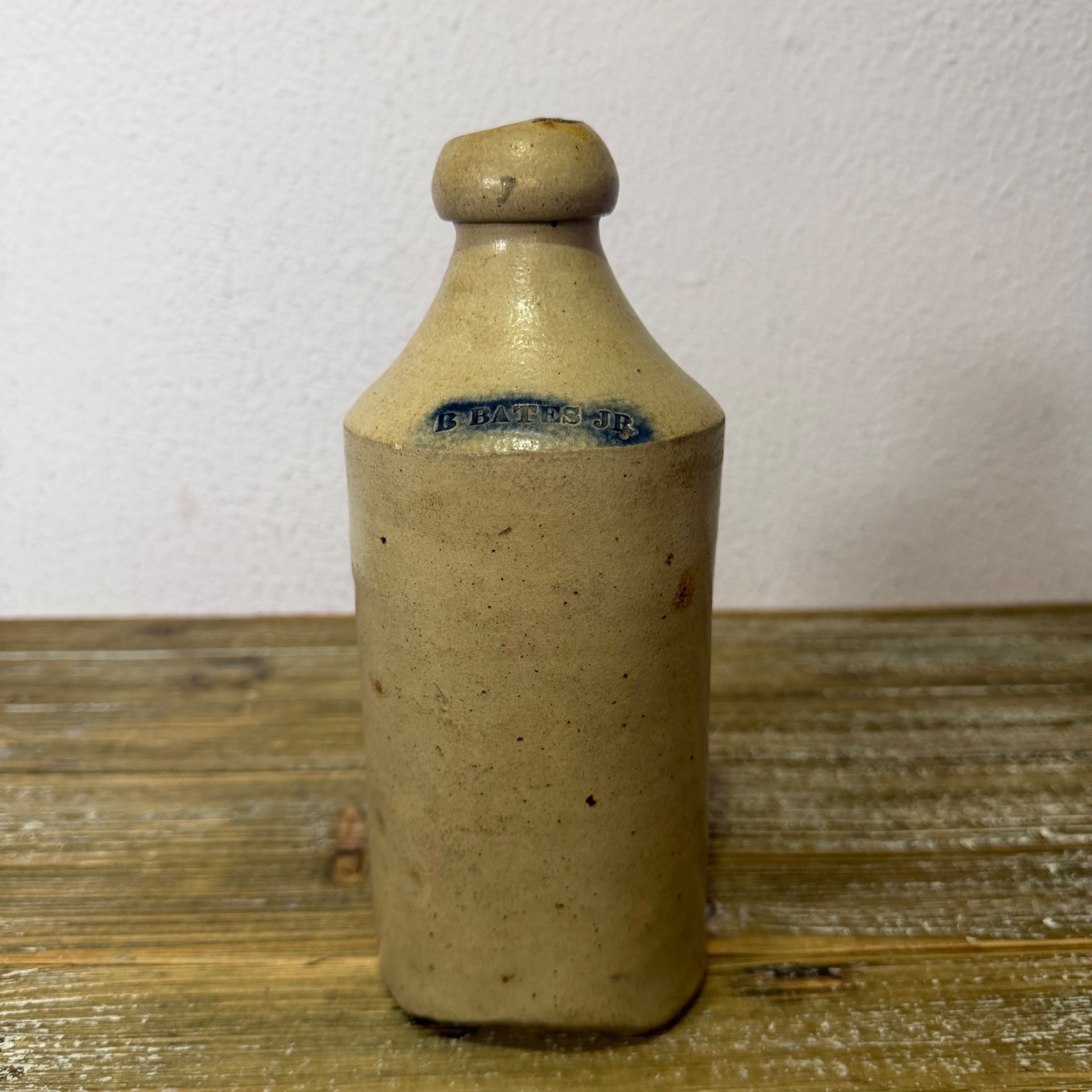 Antique 19thC Salt Glazed Stoneware Ginger Beer Bottle Stamped B BATES JR  Blue