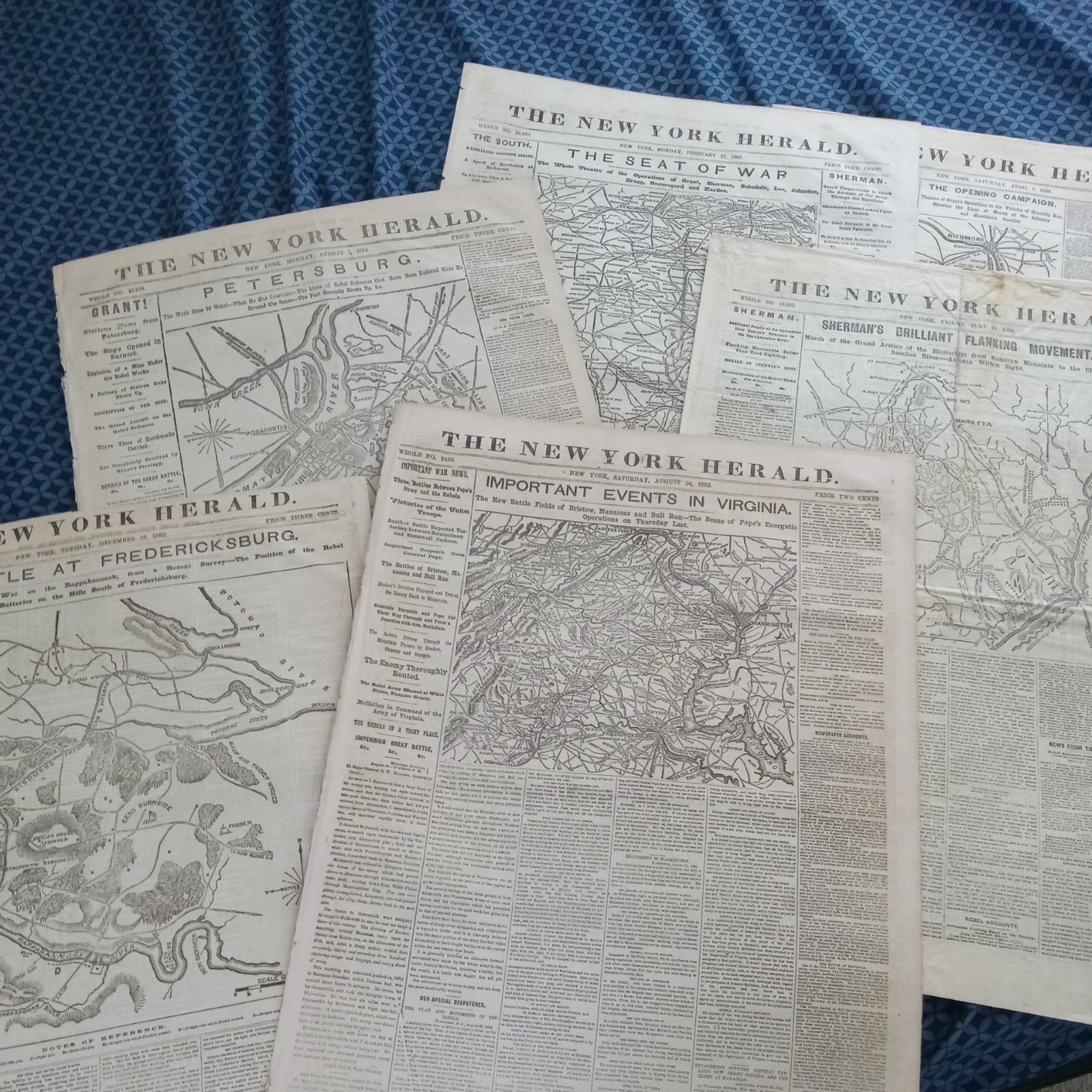 Lot Of Six BETTER Front Page Civil War Maps. New York Herald Newspapers Lot Of Six BETTER Front Page Civil War Maps. New York Herald Newspapers