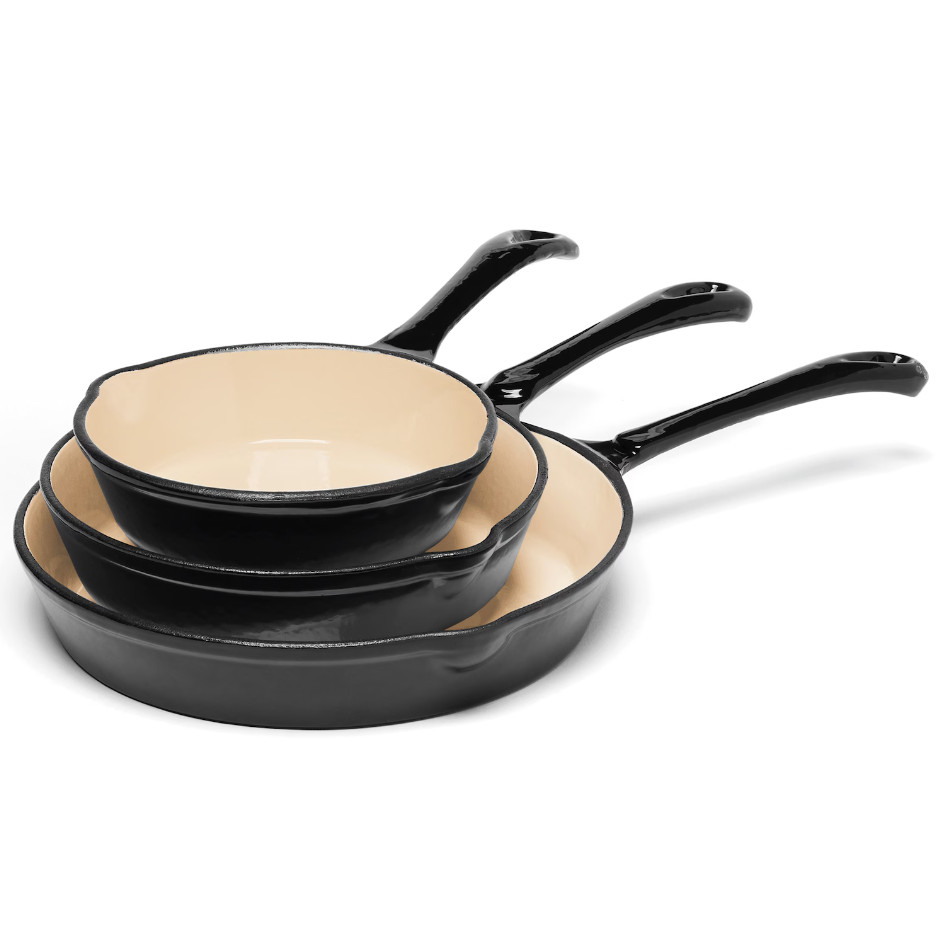 3-Piece Enameled Cast Iron Skillet Set - 3-Piece Enameled Cast Iron Skillet Set -