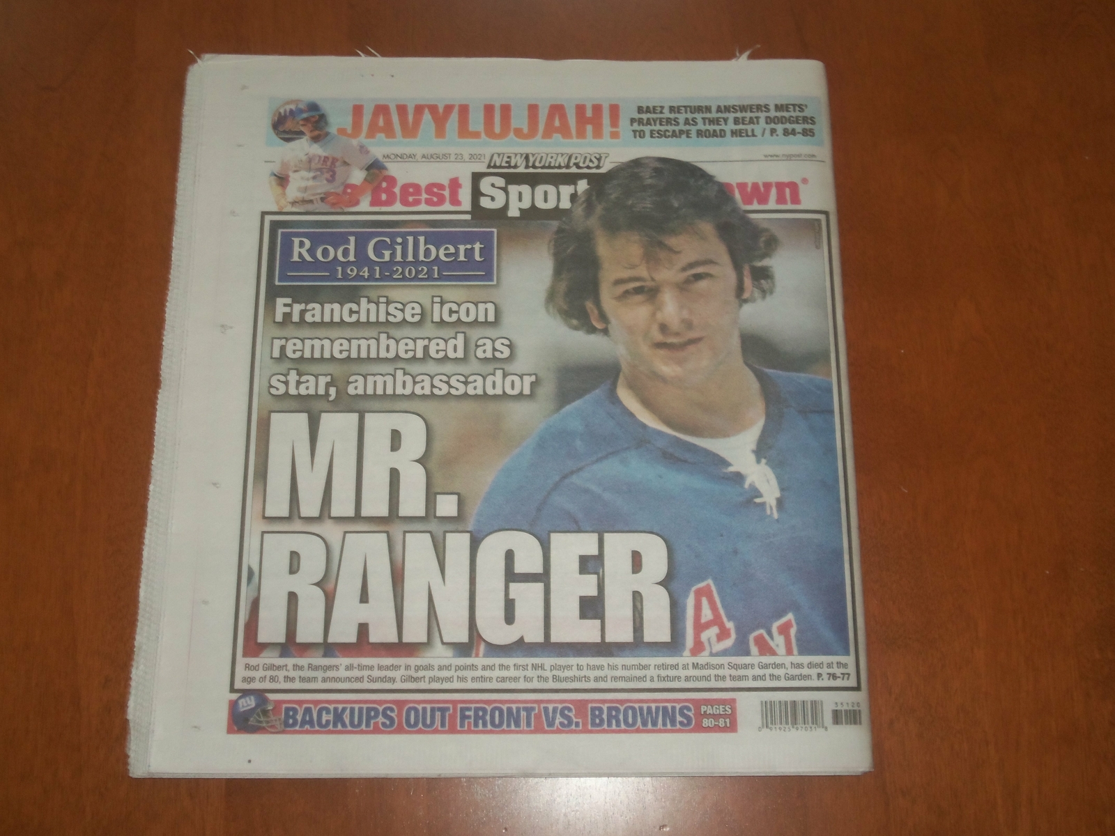 2021 AUGUST 23 NEW YORK POST NEWSPAPER -NY RANGERS ROD GILBERT DIED (1941-2021) 2021 AUGUST 23 NEW YORK POST NEWSPAPER -NY RANGERS ROD GILBERT DIED (1941-2021)