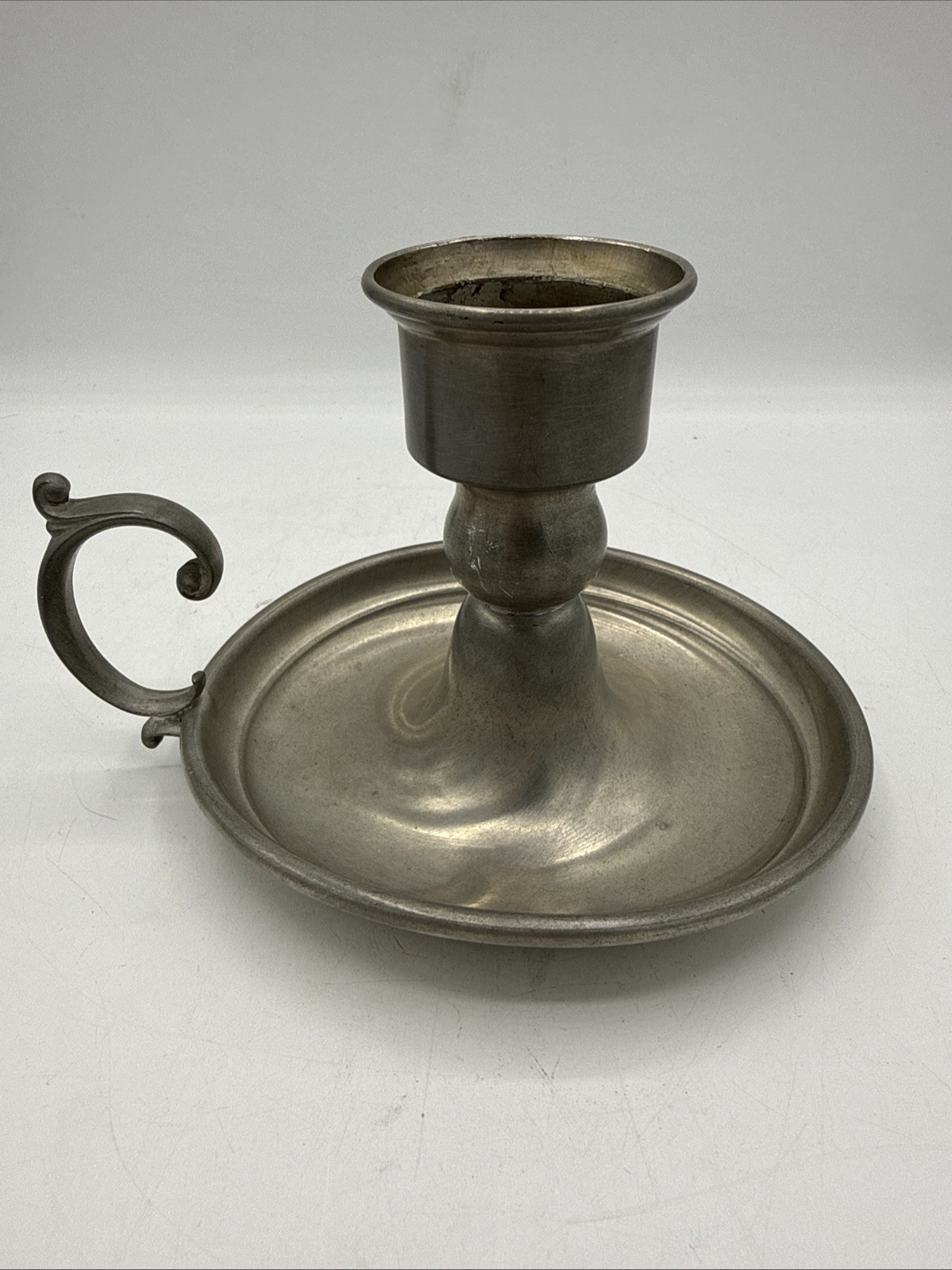 Vintage Early American Pewter By Web Finger Loop Chamber Stick Candle Holder 4” Vintage Early American Pewter By Web Finger Loop Chamber Stick Candle Holder 4”