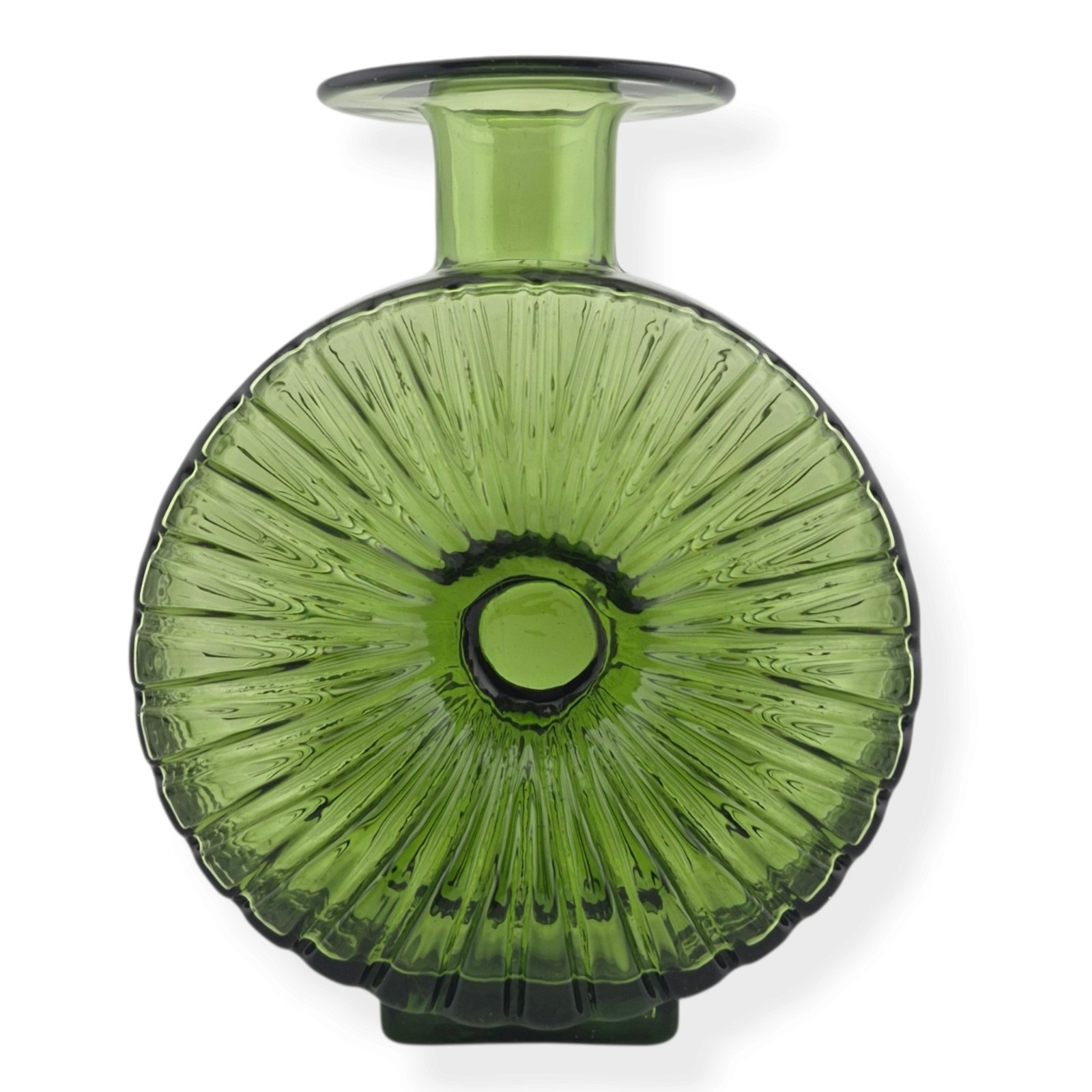 Vintage Helena Tynell Green Glass Aurinkopullo Sun Bottle Vase Riihimaen Lasi 2/