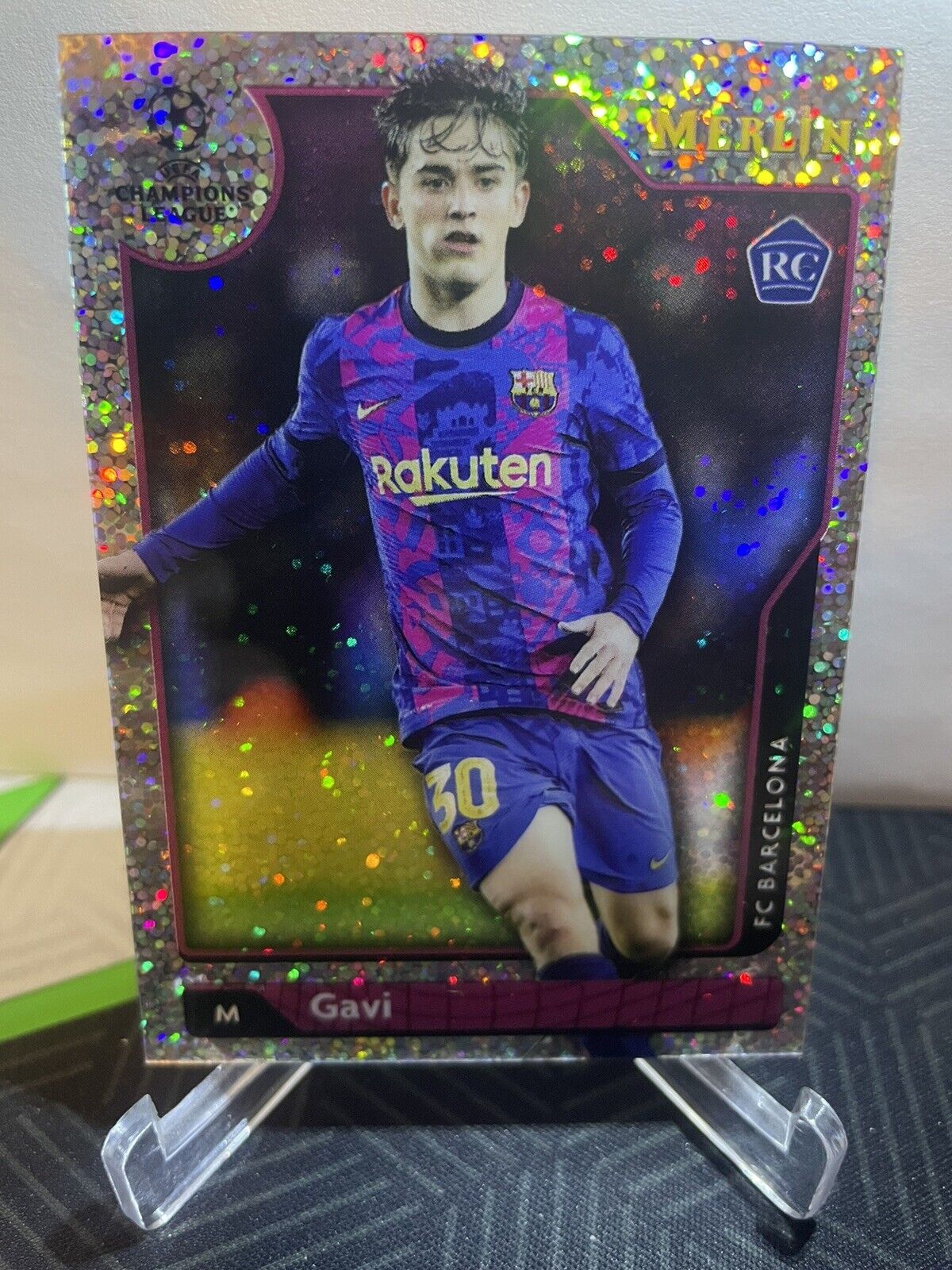 2021-22 Topps Merlin Chrome UCL Gavi RC Rookie Speckle 30/150 Jersey #