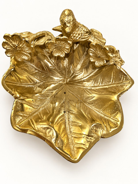 Gold-tone Bird & Leaf Decorative Trinket Dish With Floral Detail - Pre-Owned Gold-tone Bird & Leaf Decorative Trinket Dish With Floral Detail - Pre-Owned