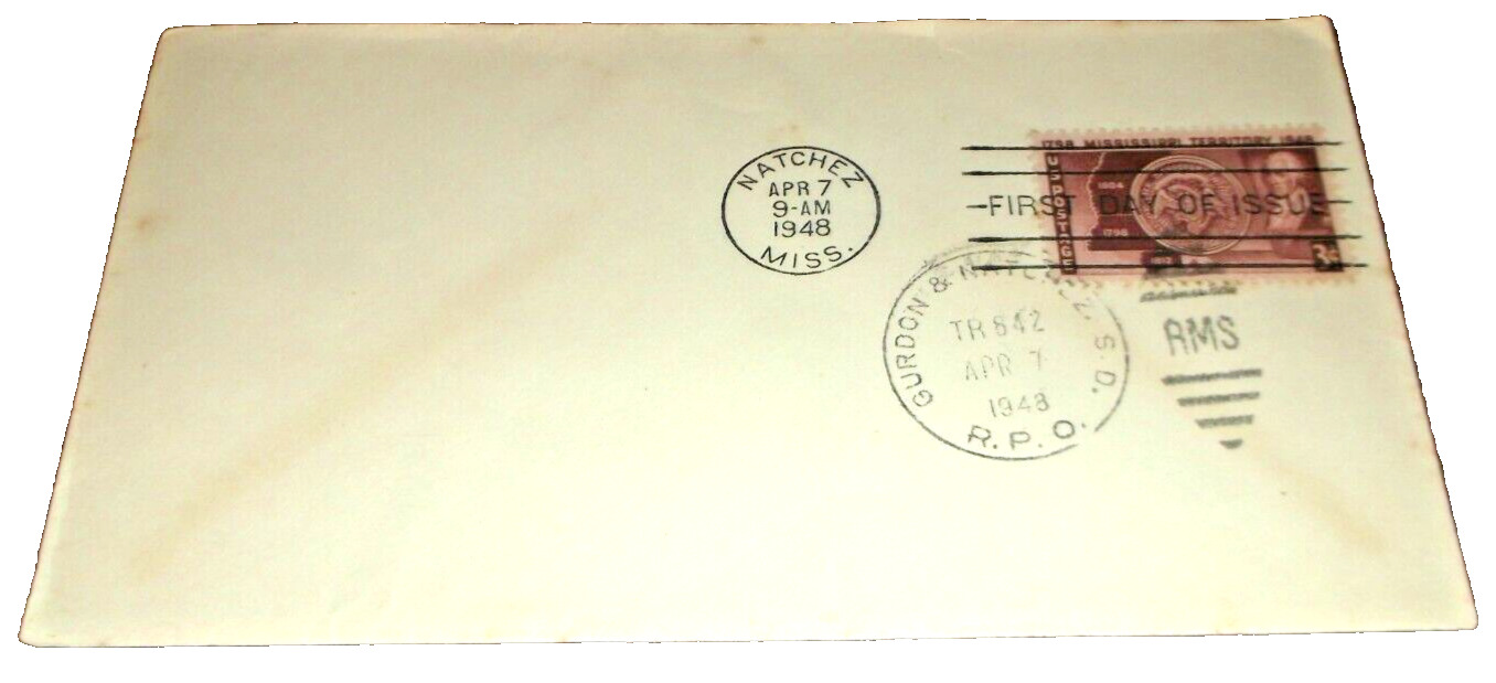 APRIL 1948 MISSOURI PACIFIC MOPAC GURDON & NATCHEZ TRAIN #842 RPO ENVELOPE B