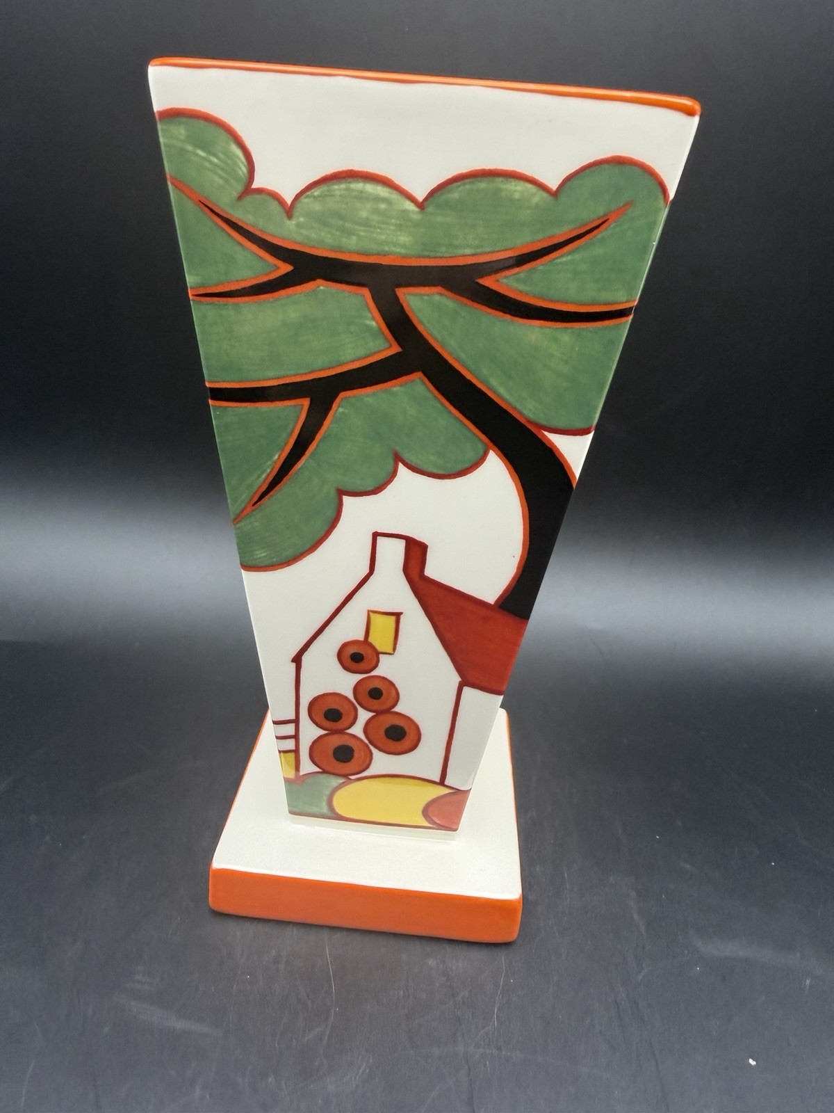Wedgwood Clarice Cliff Bizarre Red Roofs Conical Vase 2000 England Wedgwood Clarice Cliff Bizarre Red Roofs Conical Vase 2000 England