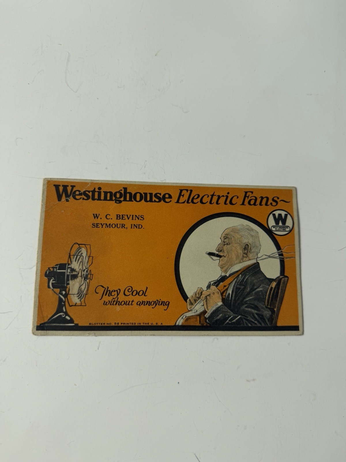 Antique Westinghouse Electric Fans Advertising Blotter Card WC Bevins Seymour IN Antique Westinghouse Electric Fans Advertising Blotter Card WC Bevins Seymour IN