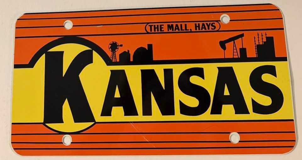 The Mall Hays Kansas Booster License Plate Oil Derrick Well Farm Windmill