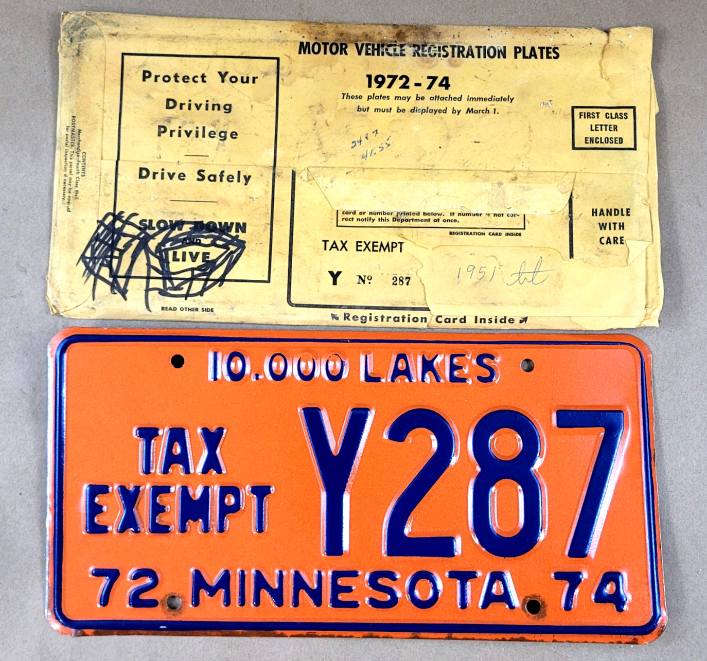New NOS 1972 1974 Minnesota MN 10,000 Lakes Tax Exempt License Plate Y287