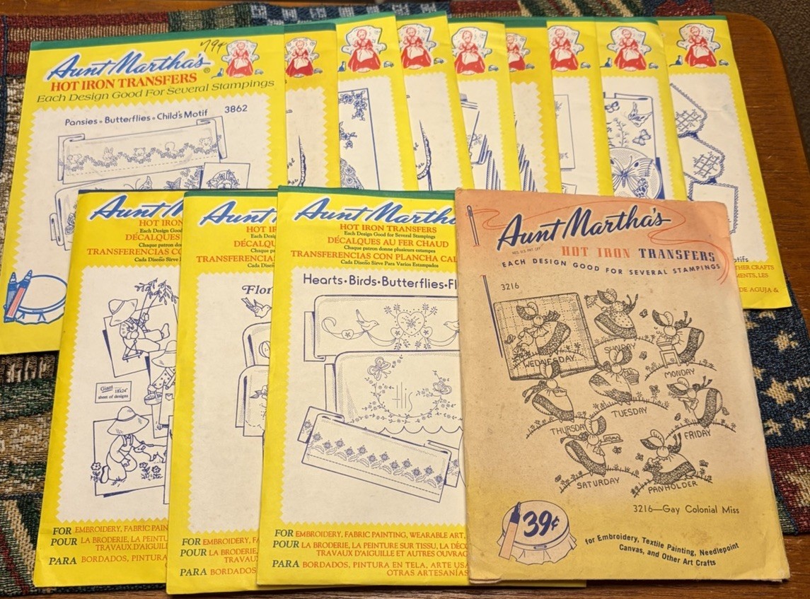 Aunt Martha's Vintage Hot Iron Transfer Pattern Lot Of 13 Aunt Martha's Vintage Hot Iron Transfer Pattern Lot Of 13