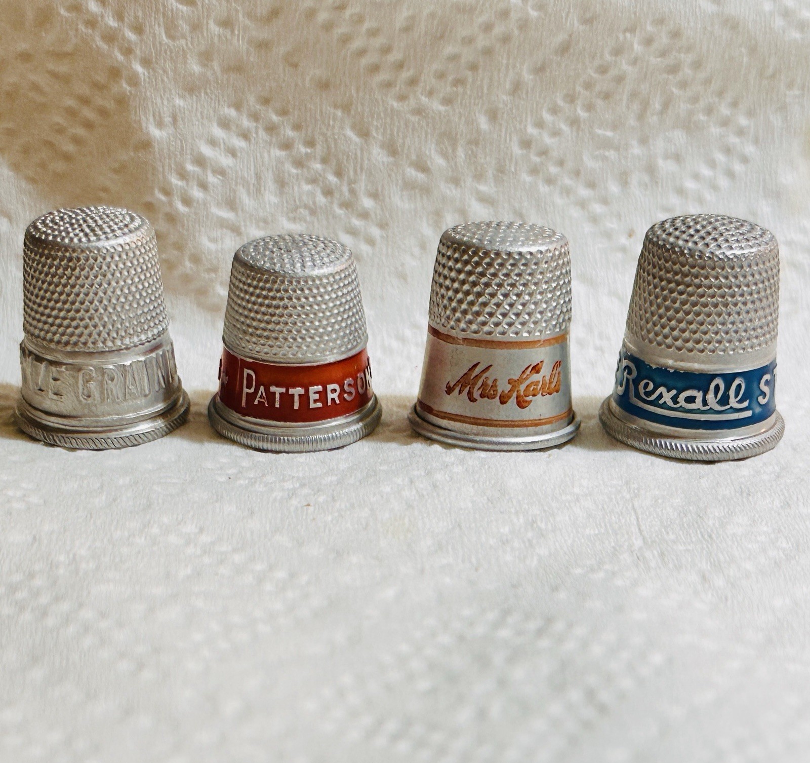 Vintage Advertising Aluminum Sewing Thimbles Lot of 4 Mid-Century Collectibles Vintage Advertising Aluminum Sewing Thimbles Lot of 4 Mid-Century Collectibles