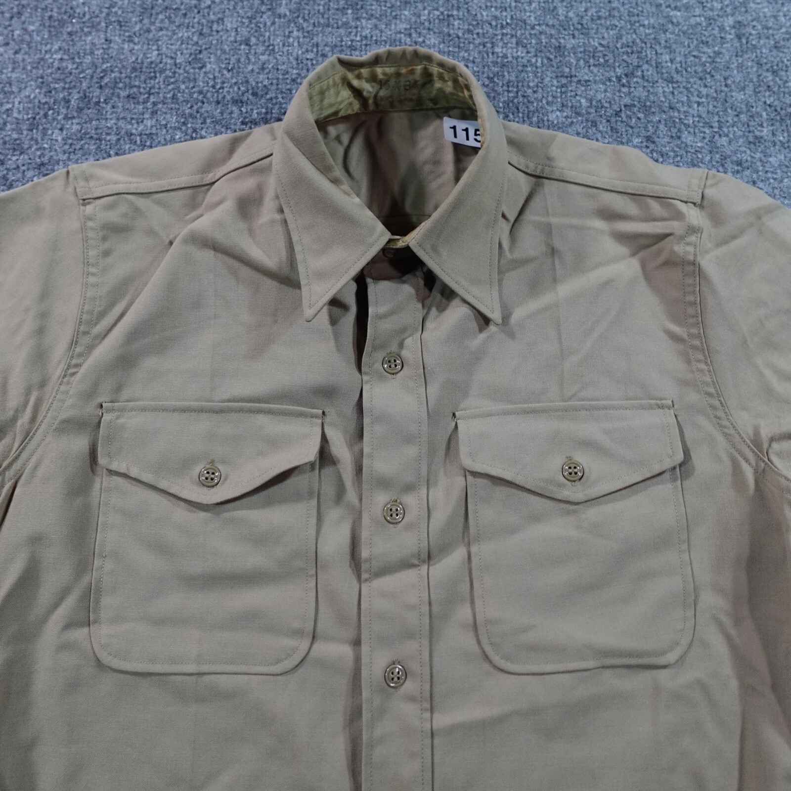 Vintage 60s Khaki Poplin Shirt Mens 15x34 Tan Uniform Vietnam Work 0133 Vintage 60s Khaki Poplin Shirt Mens 15x34 Tan Uniform Vietnam Work 0133