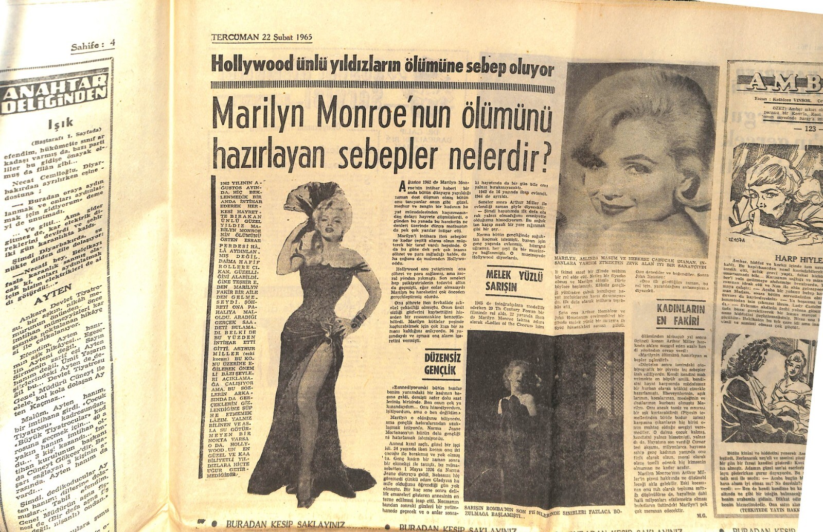 Marilyn Monroe Newspaper February 22 , 1965 \ Marilyn Monroe Newspaper February 22 , 1965 \