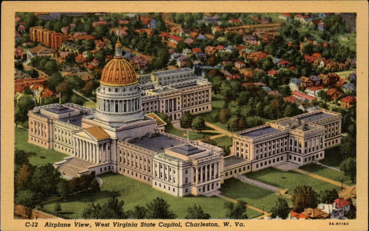 West Virginia State Capitol Charleston WV Aerial vintage postcard r71