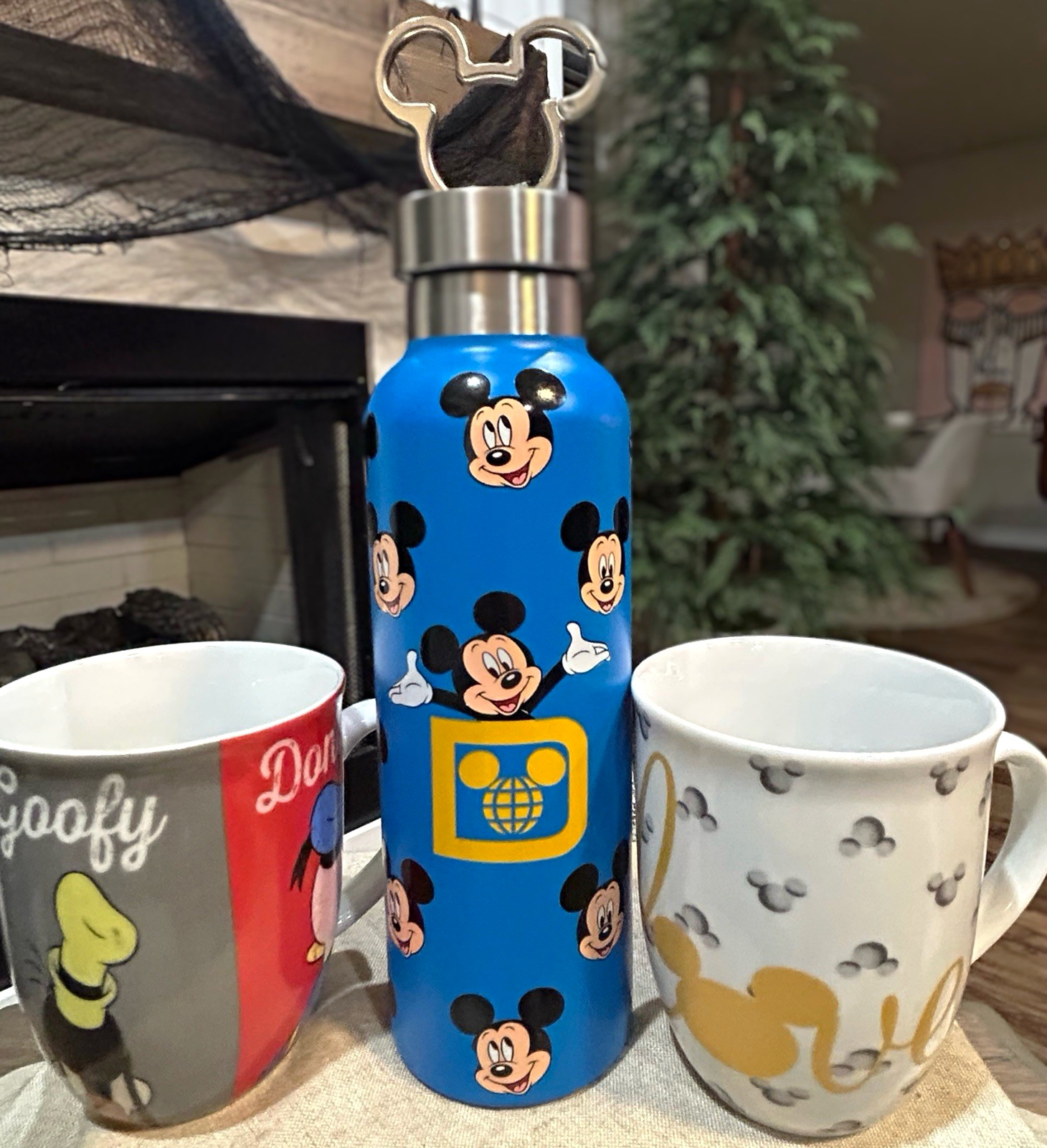 Disney Mickey Mouse Drinkware Set 2 Mugs + Stainless Steel Water Bottle New