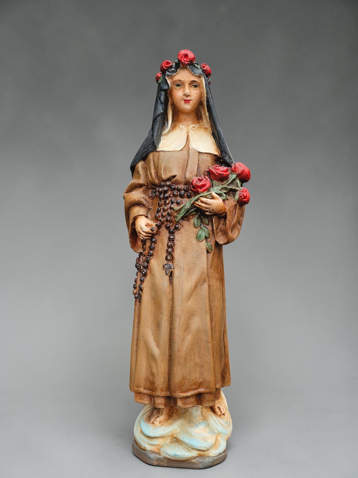 Vintage chalk Statue Saint Theresia Lisieux roses figurine religious Vintage chalk Statue Saint Theresia Lisieux roses figurine religious