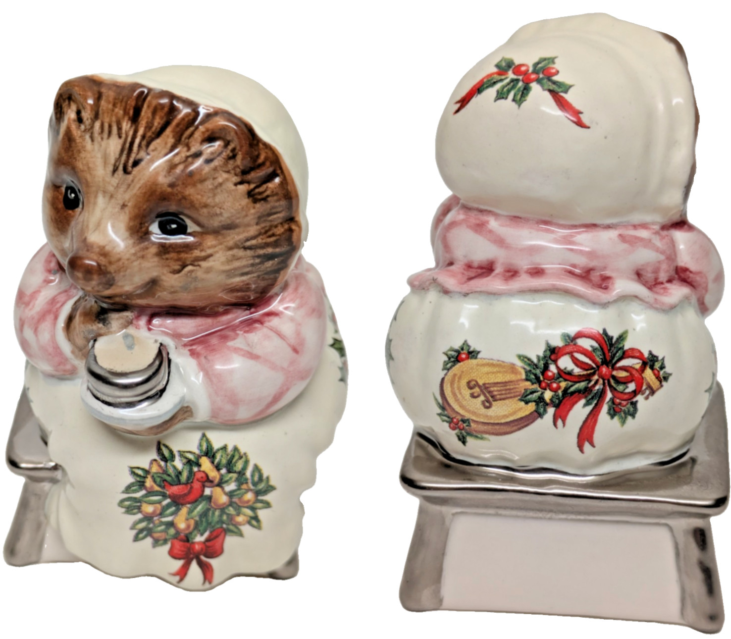 Royal Albert Beatrix Potter MRS. TIGGY WINKLE TAKES TEA Figurine-Christmas Dress