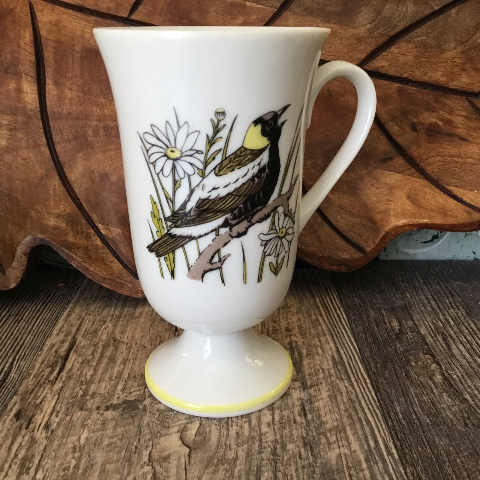 Vintage Fred Roberts Porcelain Ceramic Pedestal Bird Print Cup Mug Japan 5 1/4\ Vintage Fred Roberts Porcelain Ceramic Pedestal Bird Print Cup Mug Japan 5 1/4\