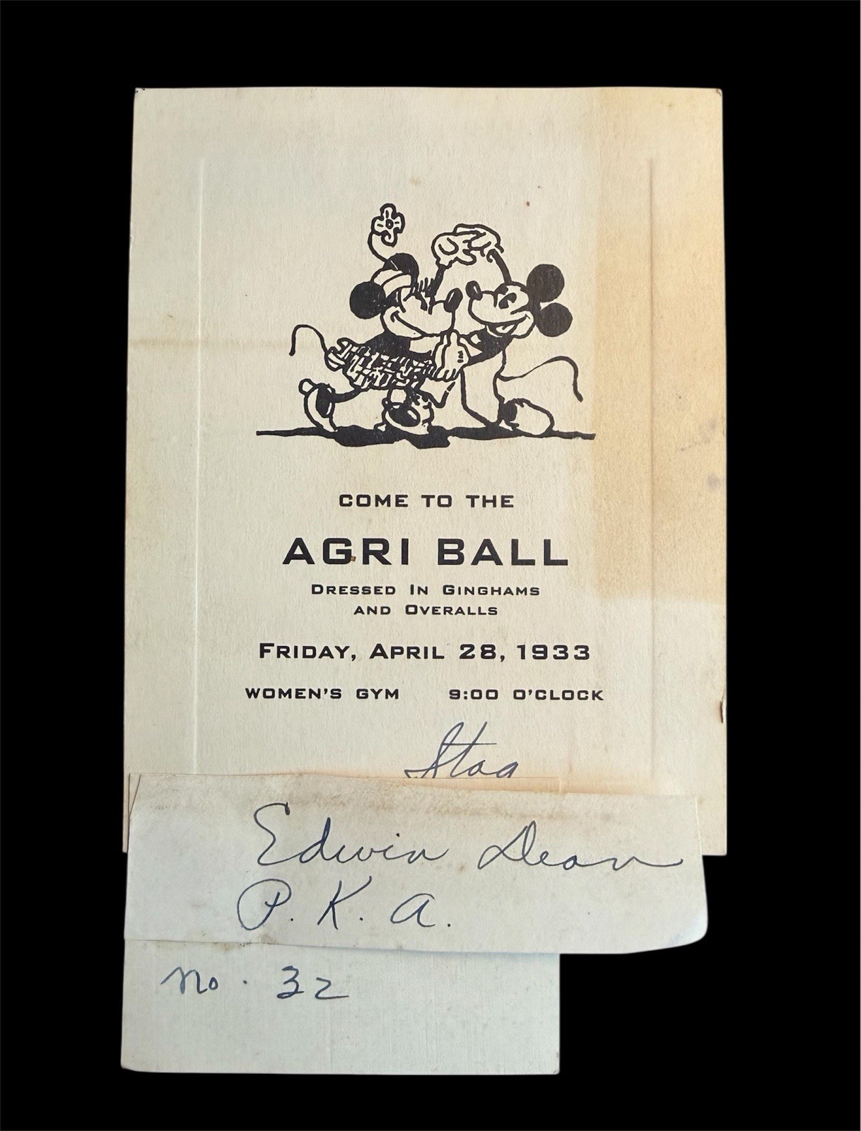 1933 Rare Mickey & Minnie Mouse AGRI Ball Invitation For A Pi Kappa Alpha Member 1933 Rare Mickey & Minnie Mouse AGRI Ball Invitation For A Pi Kappa Alpha Member