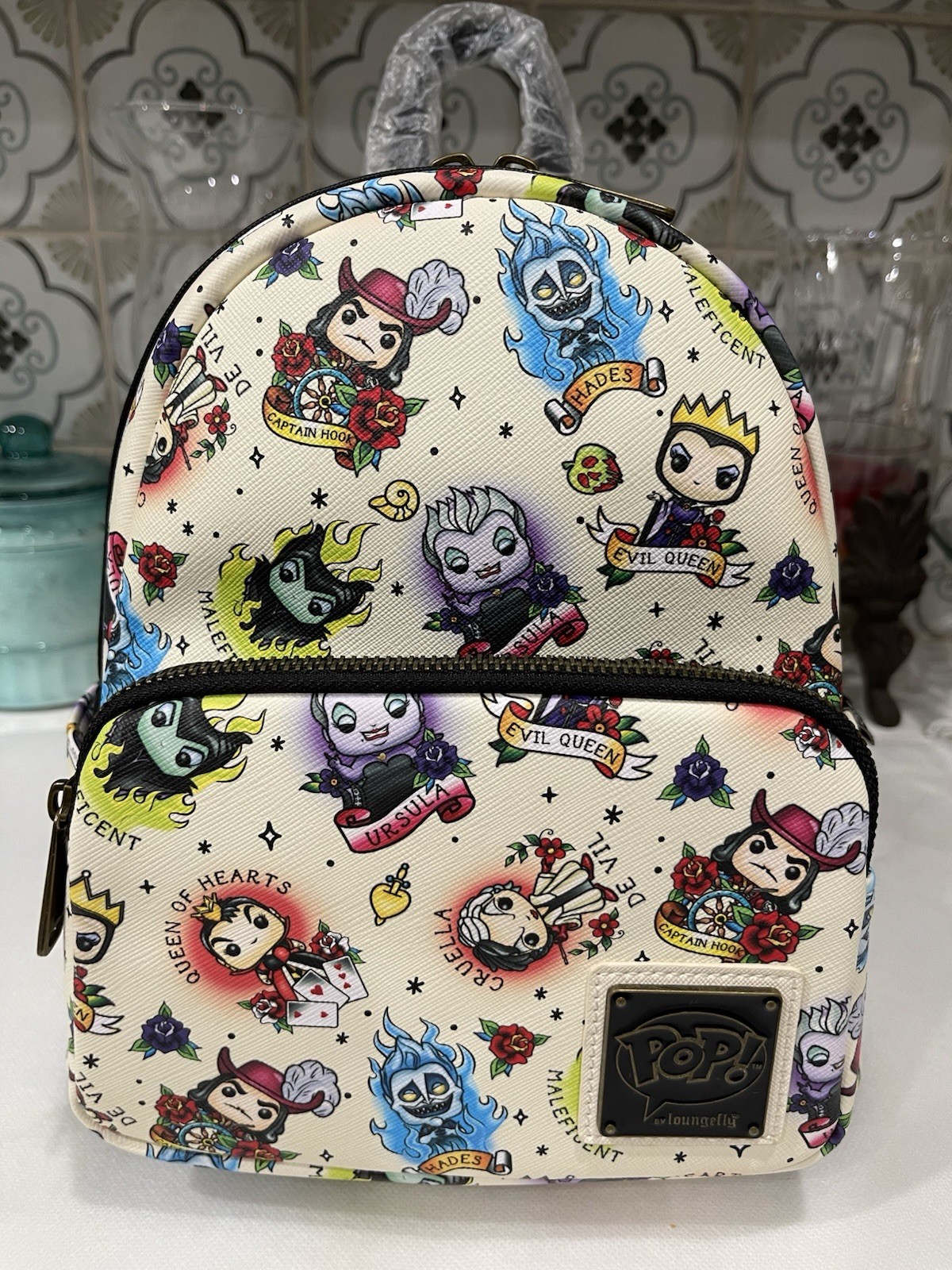 NWT Loungefly POP x Disney Villains Tattoo All Over Print Mini Backpack NWT Loungefly POP x Disney Villains Tattoo All Over Print Mini Backpack