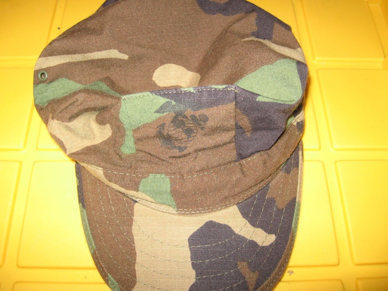 Vintage Woodland Camouflage Pattern USMC Utility Cap Medium 7 1/4