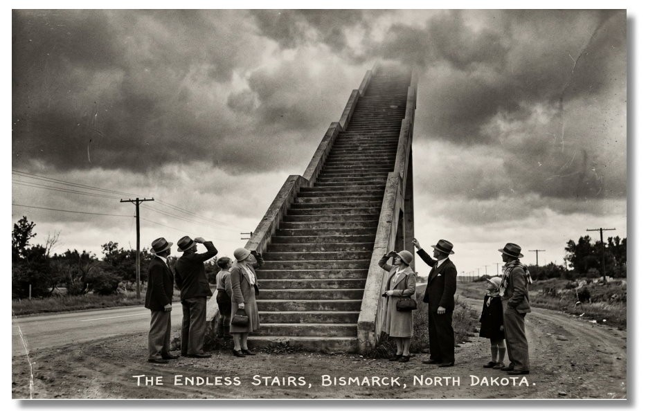 Vintage Style NEW ART 1930s RPPC-ENDLESS STAIRS-BISMARK NORTH DAKOTA-FAUX Vintage Style NEW ART 1930s RPPC-ENDLESS STAIRS-BISMARK NORTH DAKOTA-FAUX