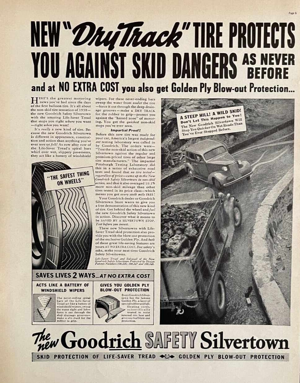 1938 Goodrich Print Ad Protects Against Skid Dangers Silvertown Tires Ephemera 1938 Goodrich Print Ad Protects Against Skid Dangers Silvertown Tires Ephemera