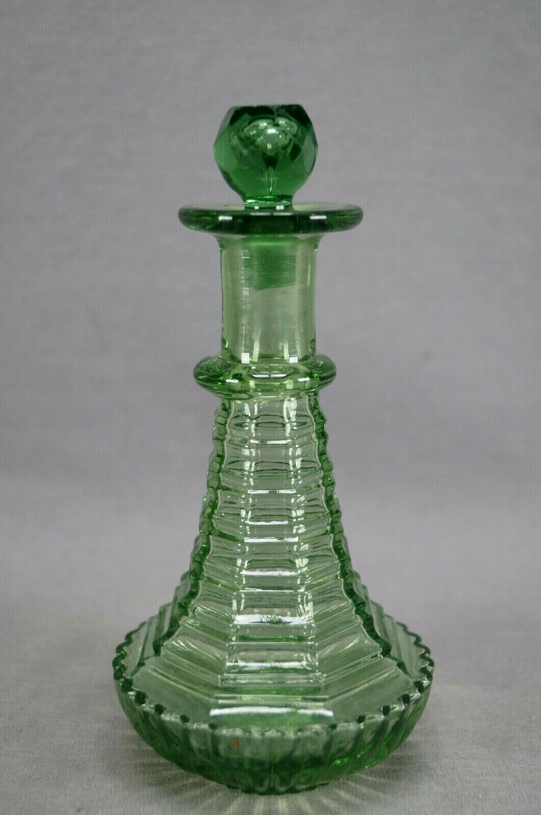 Bohemian Mold Blown Stepped Yellow Green Glass Cologne Bottle Circa 1860s