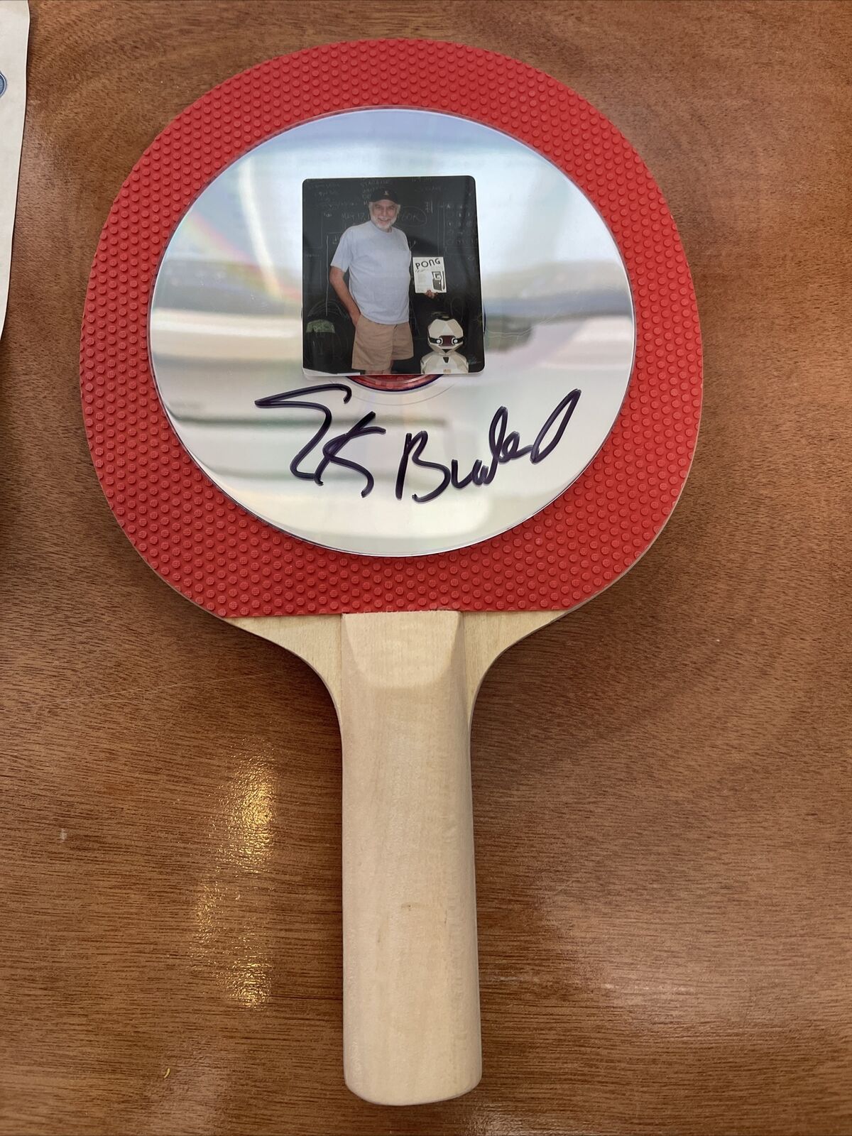 Nolan Bushnell signed autographed Pong Paddle. Authentic 10/10 Red.