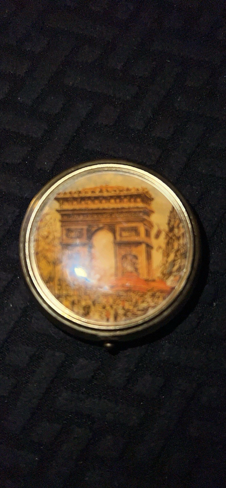 Vintage Gold Tone Paris France Arc Pill Trinket Box with 3 Compartments Vintage Gold Tone Paris France Arc Pill Trinket Box with 3 Compartments