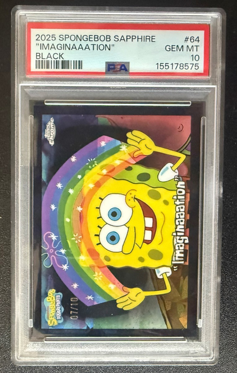 2025 Topps Chrome SpongeBob Sapphire #64 Imaginaaation Black /10 PSA 10 2025 Topps Chrome SpongeBob Sapphire #64 Imaginaaation Black /10 PSA 10