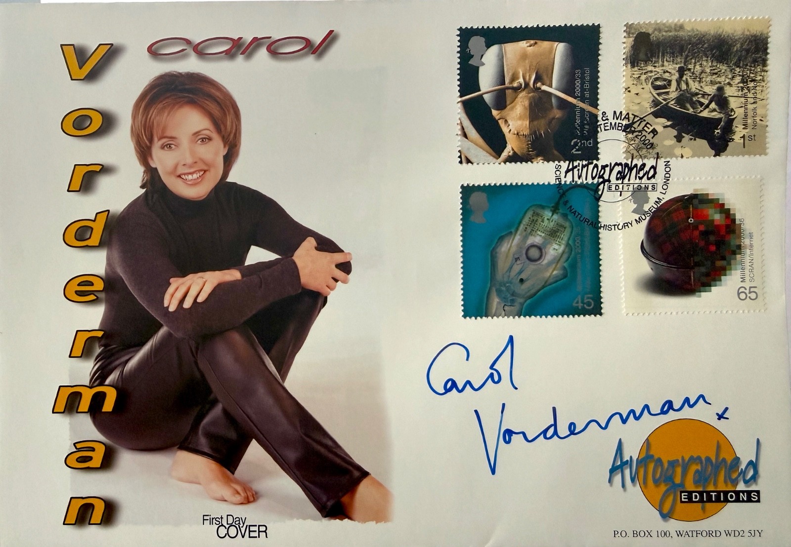 Carol Vorderman, Hand Signed \'Autographed Editions\' 2000 FDC First Day Cover Carol Vorderman, Hand Signed \'Autographed Editions\' 2000 FDC First Day Cover