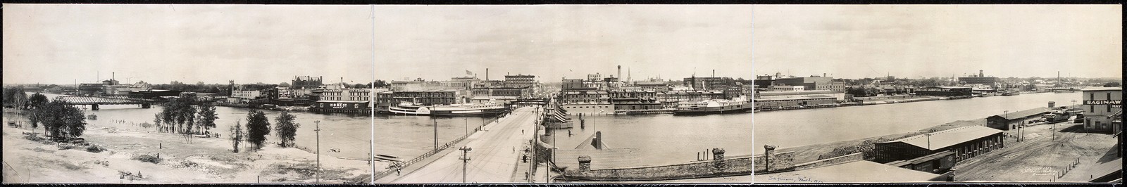 Photo:Saginaw Michigan 1912 Waterfront River Bridge Panoramic Cityscape