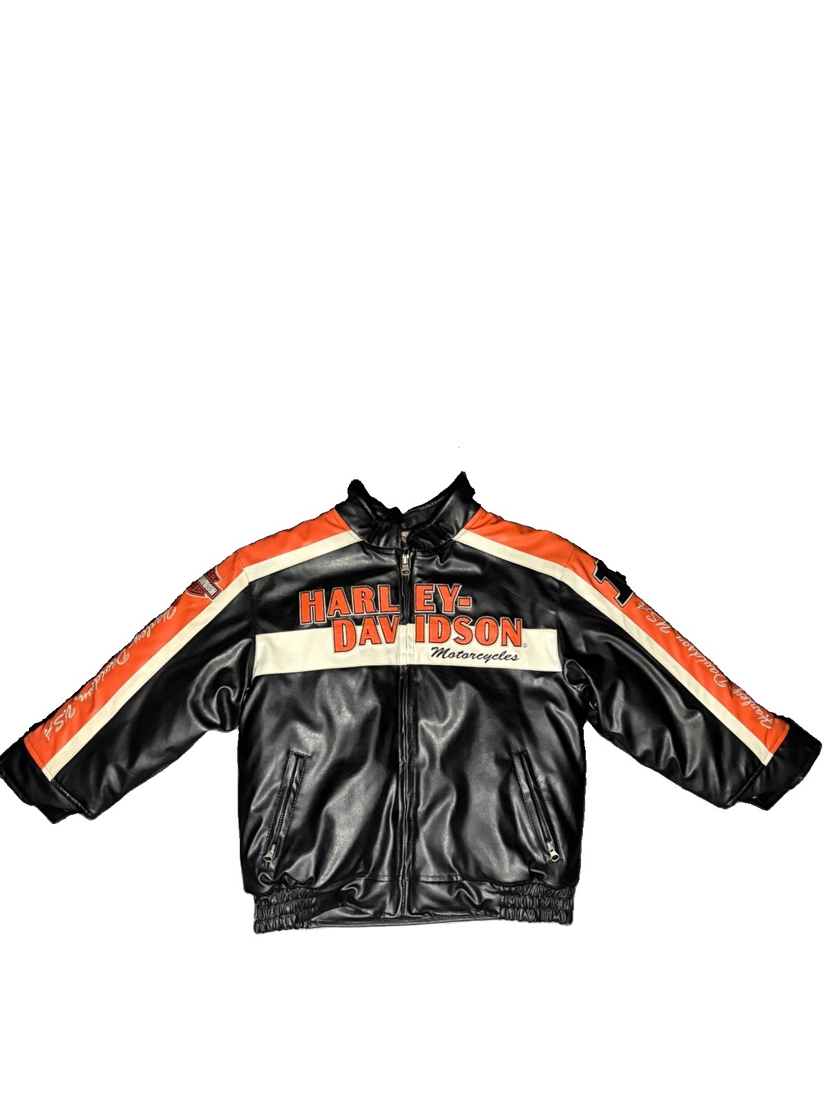 Harley Davidson Faux Leather Jacket Size 6 Black Orange Motorcycle Harley Davidson Faux Leather Jacket Size 6 Black Orange Motorcycle
